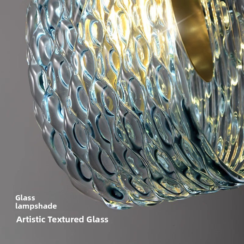 French Blue Glass Chandelier - Luxury Copper LED Pendant Light