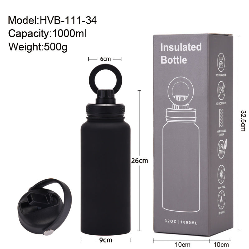1L Insulated Water Bottle–Stainless Steel Vacuum Flask with Magnetic Phone Holder