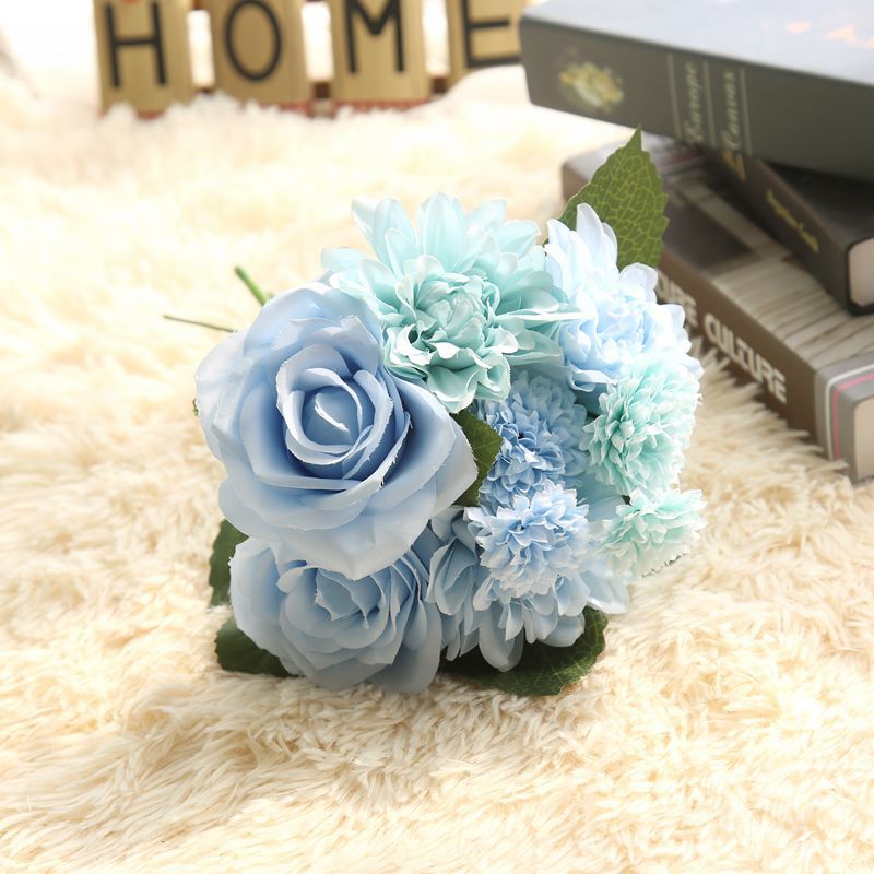 Simulated Dahlia Rose Bouquet–Luxury Silk Faux Flowers for Elegant Home Décor
