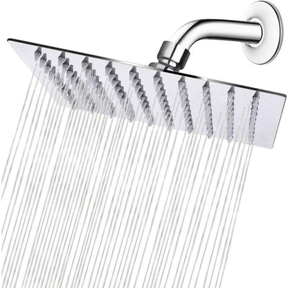 304 Stainless Steel Rainfall Shower Head-Premium Square Chrome Shower Head-High Pressure Bathroom Rain Shower (15–40cm)