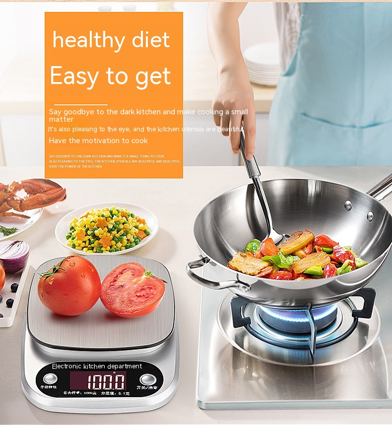 Digital Kitchen Scale Stainless Steel–High Precision Food Scale for Cooking, Baking & Portion Control, Compact Electronic Scale