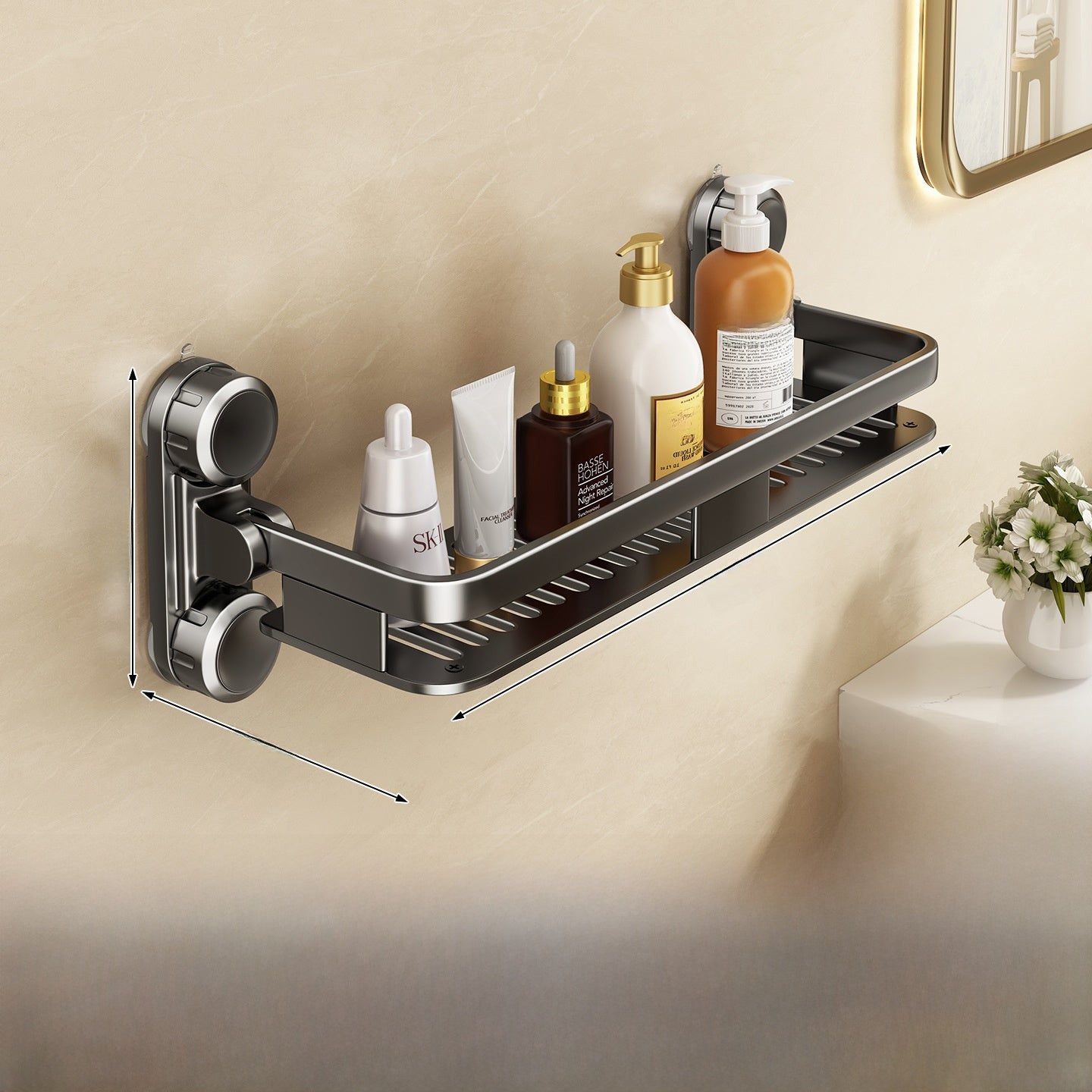 No-Drill Heavy Duty Bathroom Shower Shelf – Suction Cup Storage Rack