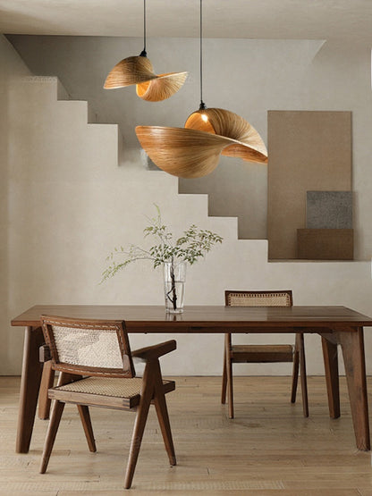 Handwoven Rattan Pendant Light - Japanese Wabi-Sabi LED Ceiling Light