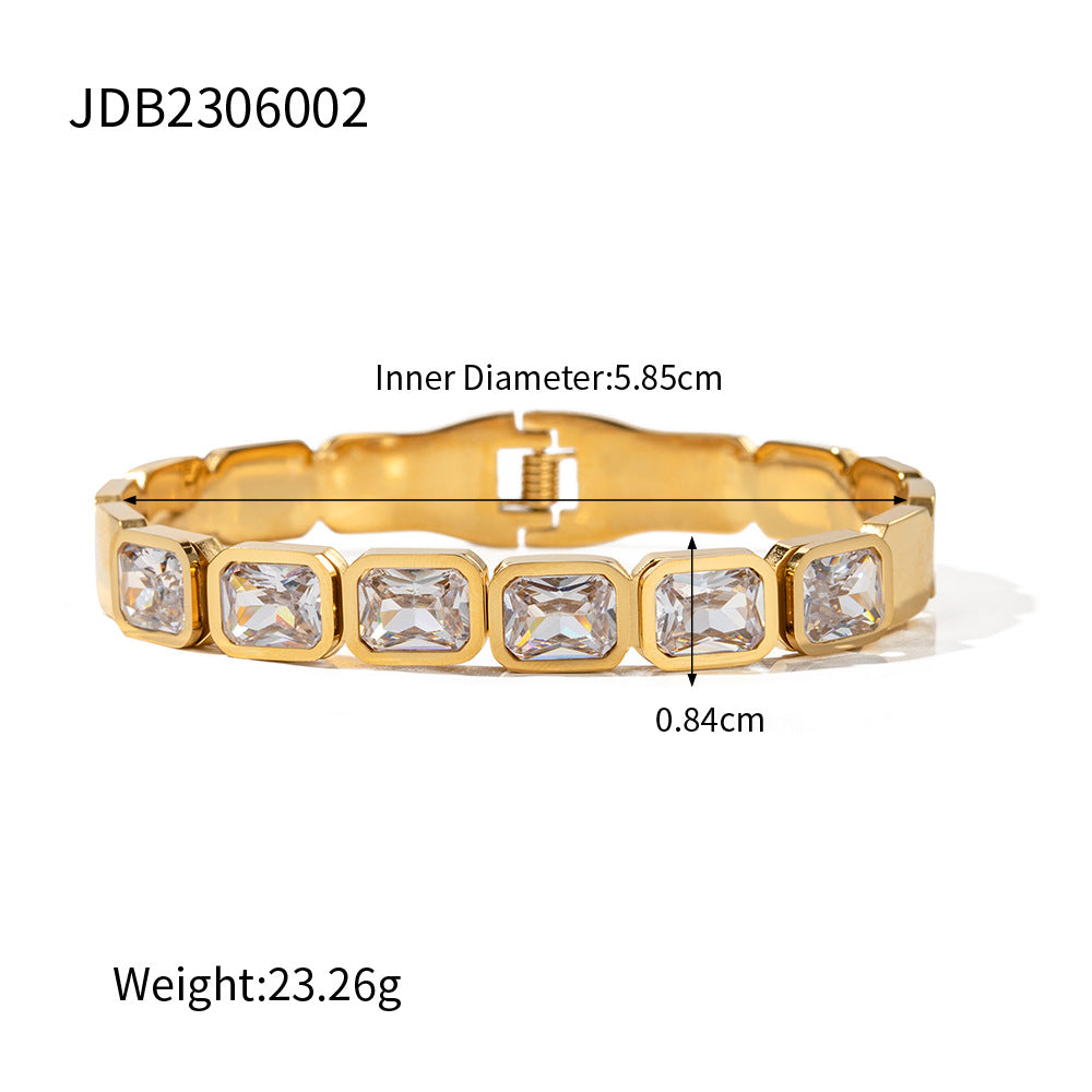 Gold Inlaid Zircon Bracelet–Titanium Steel Geometric Bracelet, Stainless Steel Fashion Jewellery for Women