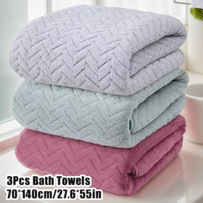 3 Piece Quick Dry Bath Towel Set - Soft Absorbent Coral Fleece Towels