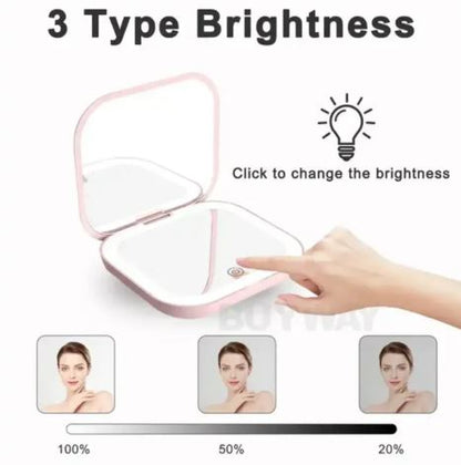 Compact LED Makeup Mirror–Rechargeable Travel Vanity Mirror with 1X/3X Magnification