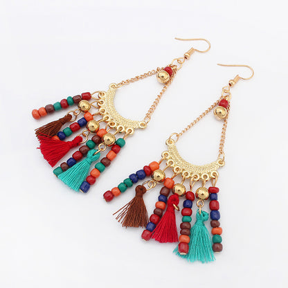 Water Drop Gemstone Tassel Earrings–Long Alloy Drop Earrings with Crystal Stones, Statement Jewellery (Multicolor)