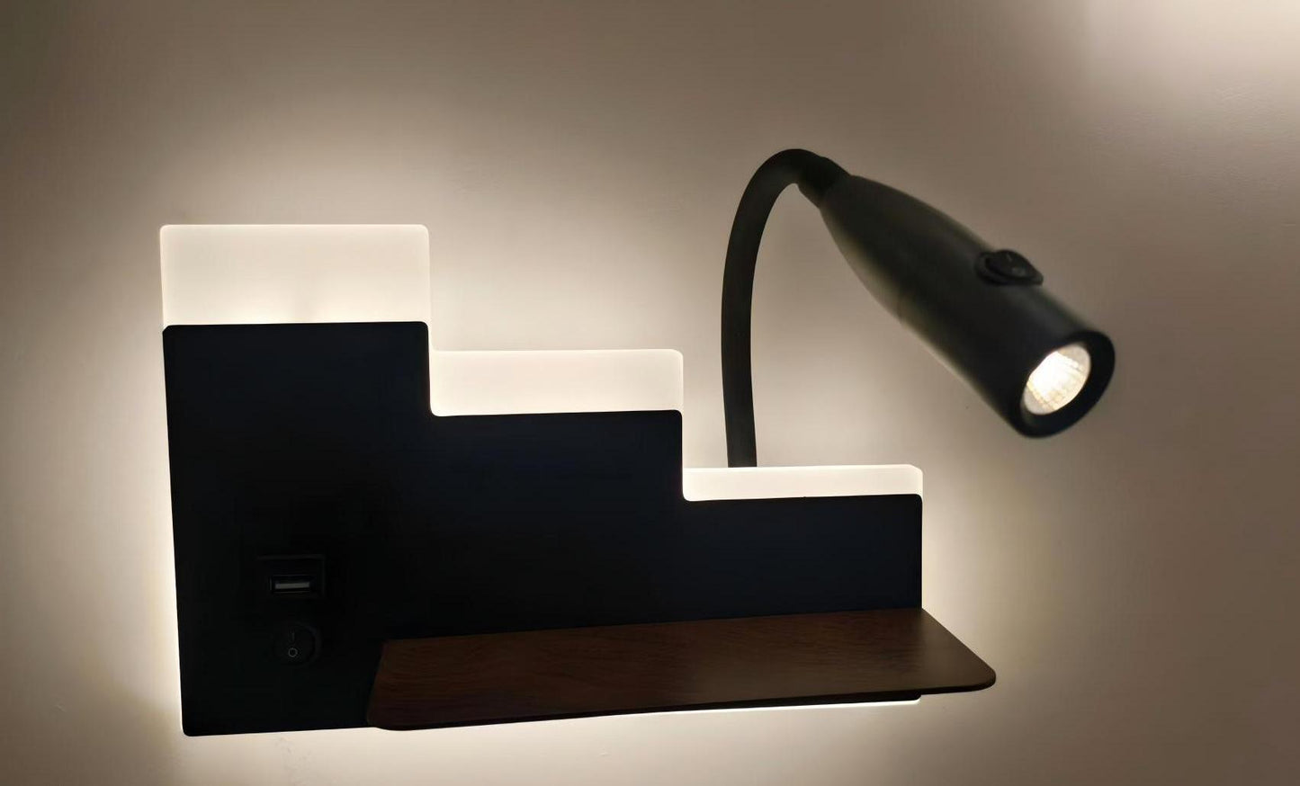 Modern Shaped LED Wall Reading Light with USB - Dimmable Bedside Wall Lamp
