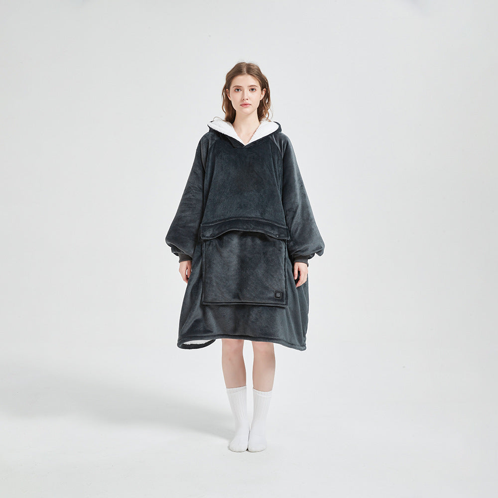 USB Heated Hooded Blanket - Oversized Double-Layer Flannel Wearable Blanket for Winter & Cosy Lounging