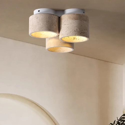 Wabi-Sabi Travertine LED Ceiling Light - Modern Stone Flush Mount Ceiling Lamp