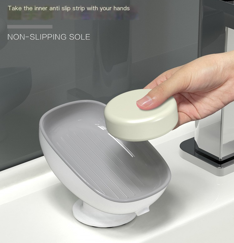 Suction Cup Soap Dish Bathroom Holder-No Drill Wall Mounted Soap Tray-Non-Slip Shower Soap Storage Rack