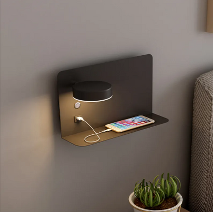 Nordic Wall Bedside Lamp with USB–Adjustable LED Wall Light, Rotatable Head Night Light (Black & White)