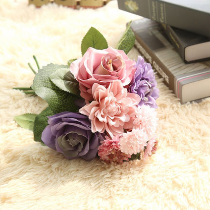 Simulated Dahlia Rose Bouquet–Luxury Silk Faux Flowers for Elegant Home Décor