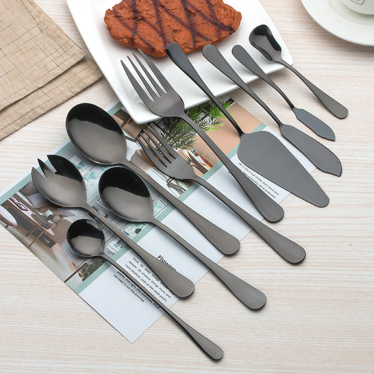 30-Piece Black Stainless Steel Cutlery Set–Modern Western Flatware Set, Mirror Finish Knife Fork Spoon Set, Luxury Dining Tableware