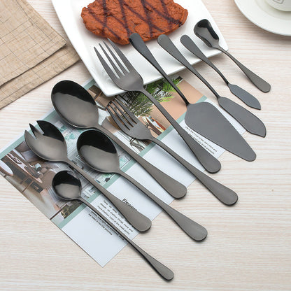 30-Piece Black Stainless Steel Cutlery Set–Modern Western Flatware Set, Mirror Finish Knife Fork Spoon Set, Luxury Dining Tableware