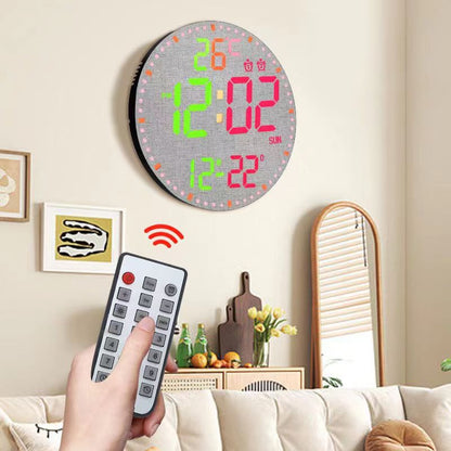 12 Inch Bamboo LED Digital Wall Clock - Remote Control Calendar, Temperature & Alarm Display