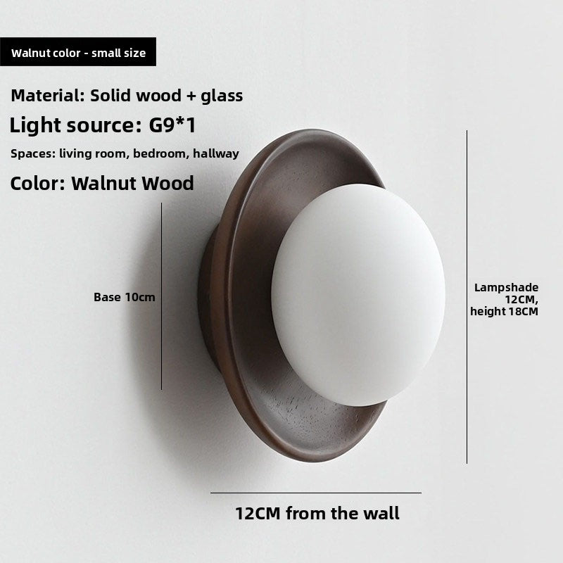 Japanese Natural & Walnut Wall Light - Vintage Wood & Glass LED Bedside Wall Lamp
