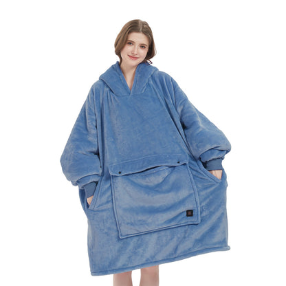 USB Heated Hooded Blanket - Oversized Double-Layer Flannel Wearable Blanket for Winter & Cosy Lounging