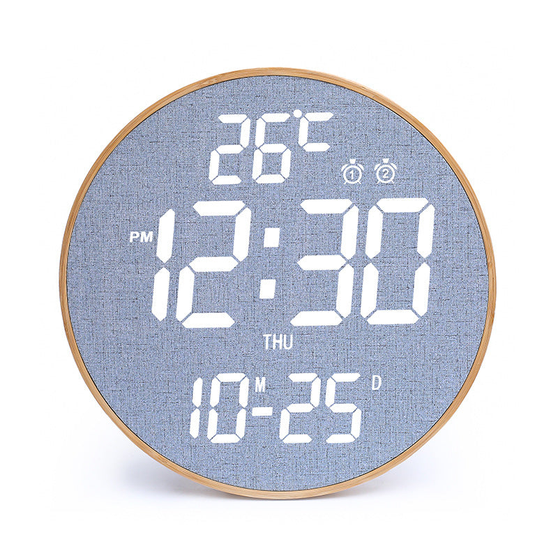 12 Inch Bamboo LED Digital Wall Clock - Remote Control Calendar, Temperature & Alarm Display