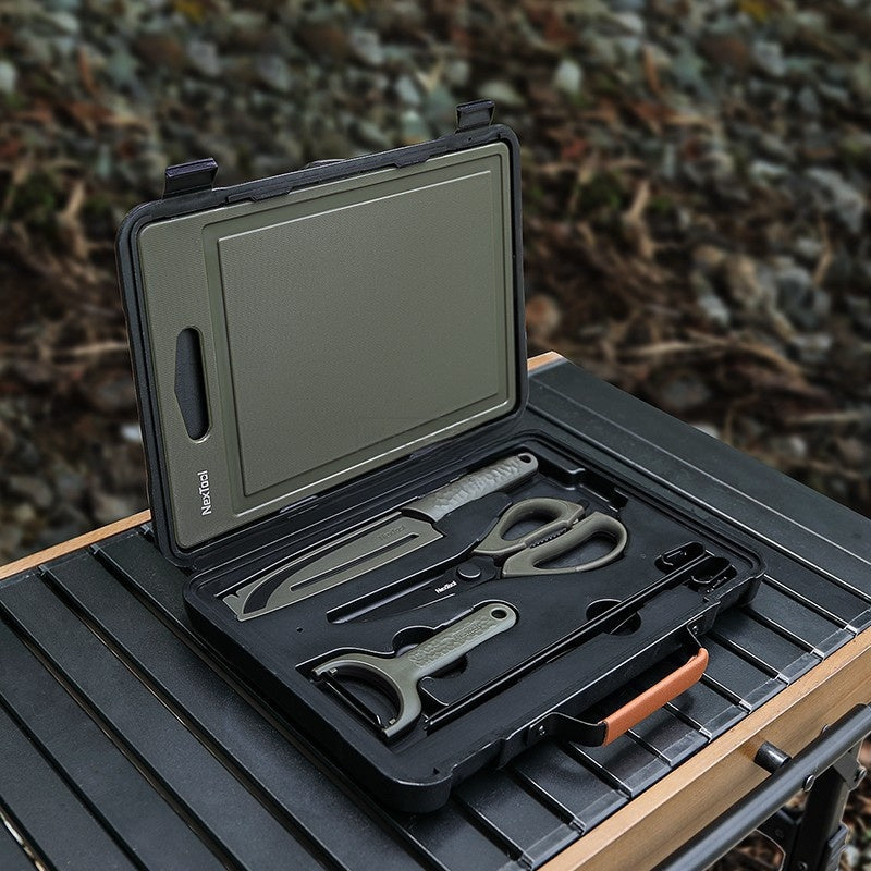 Portable BBQ Tool Box Set - Camping Barbecue Cooking Kit with Cutting Board & Accessories