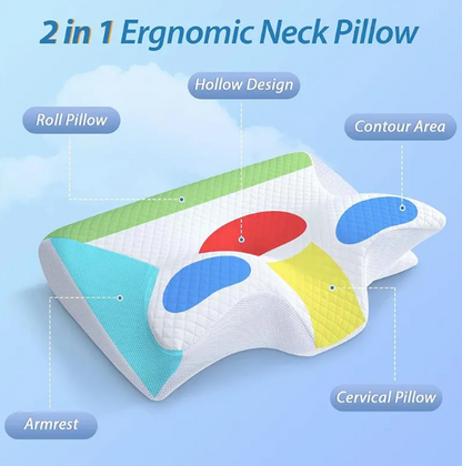 2-in-1 Ergonomic Contour Pillow–Orthopedic Neck Support Memory Cotton Pillow for Side & Back Sleepers
