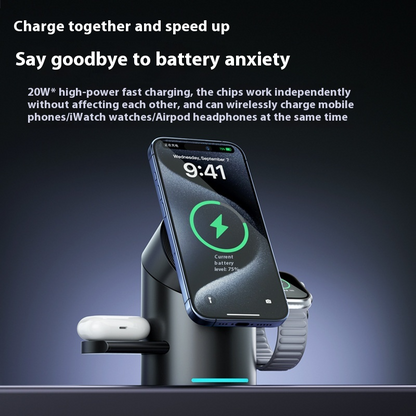 3-in-1 Magnetic Wireless Charging Stand–Fast Charging Dock for Phone, Watch & Earbuds