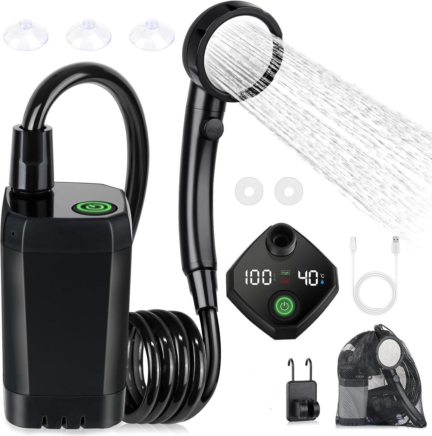 Portable Rechargeable Camping Shower–High-Pressure Outdoor Shower With Digital Temperature Display