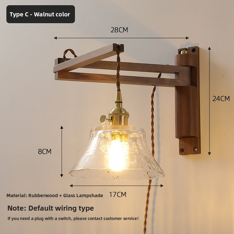 Retractable Wooden Wall Light - Nordic Adjustable LED Bedside Swing Arm Lamp