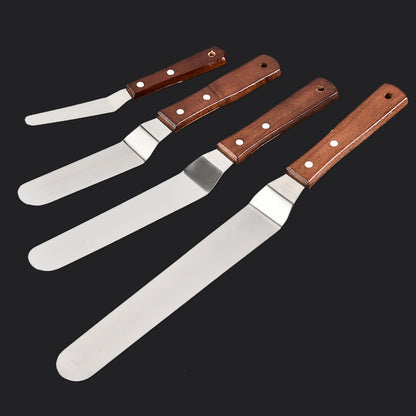 4-Piece Offset Spatula Set–Stainless Steel Cake Decorating Spatulas with Wooden Handles, Baking Tools