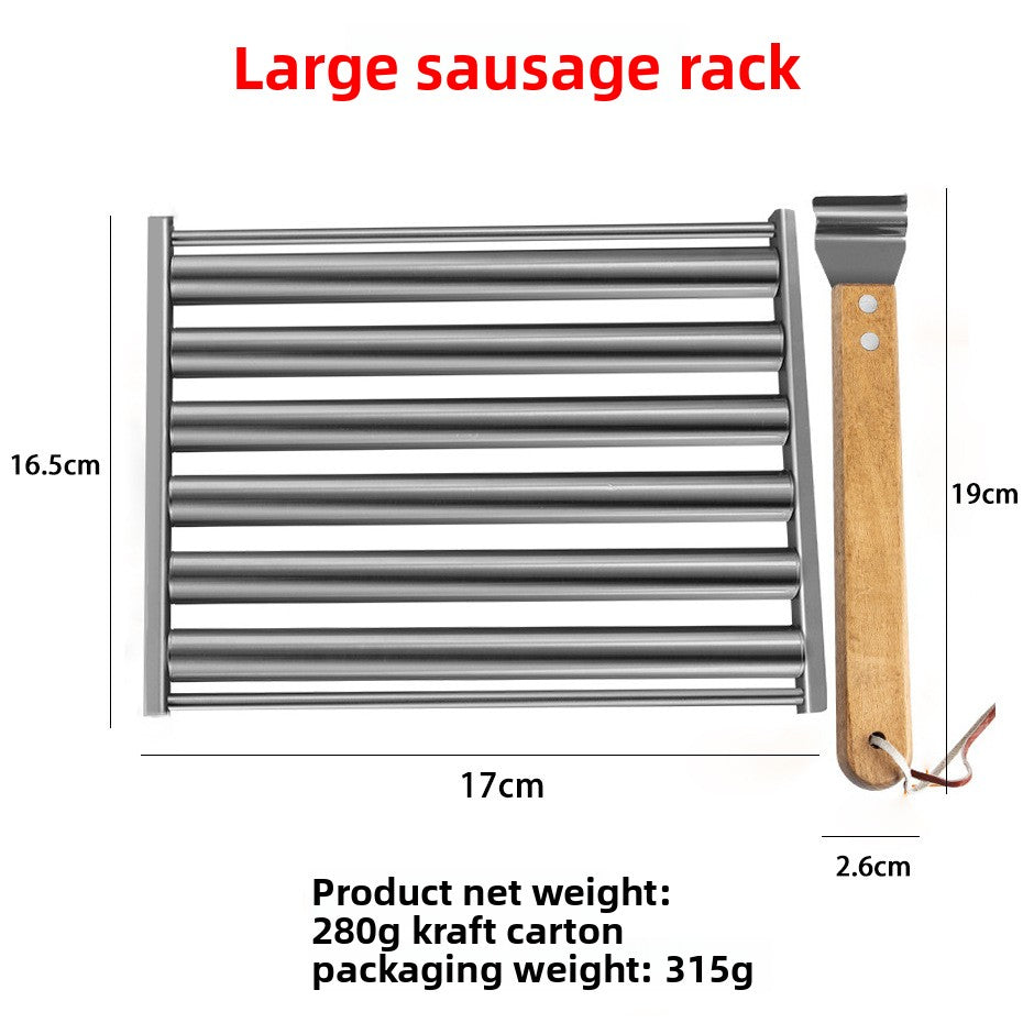 Stainless Steel Sausage Roller Grill - Portable Rotating Hot Dog BBQ Rack for Camping