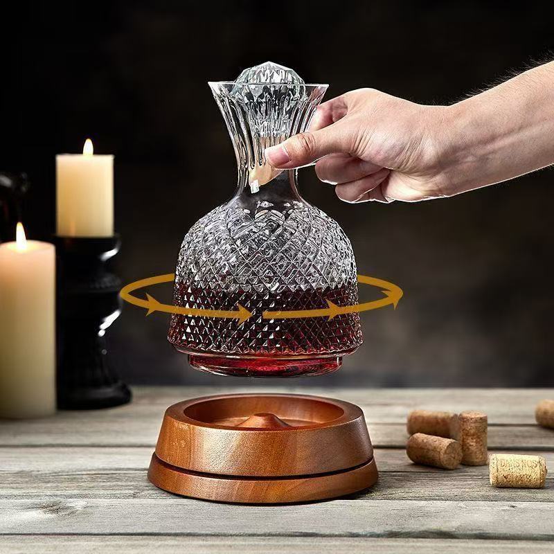 Rotating Crystal Wine Decanter - 1000ml+ Gyroscopic Wine Aerator with Luxury Base
