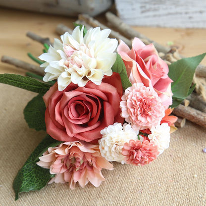 Simulated Dahlia Rose Bouquet–Luxury Silk Faux Flowers for Elegant Home Décor