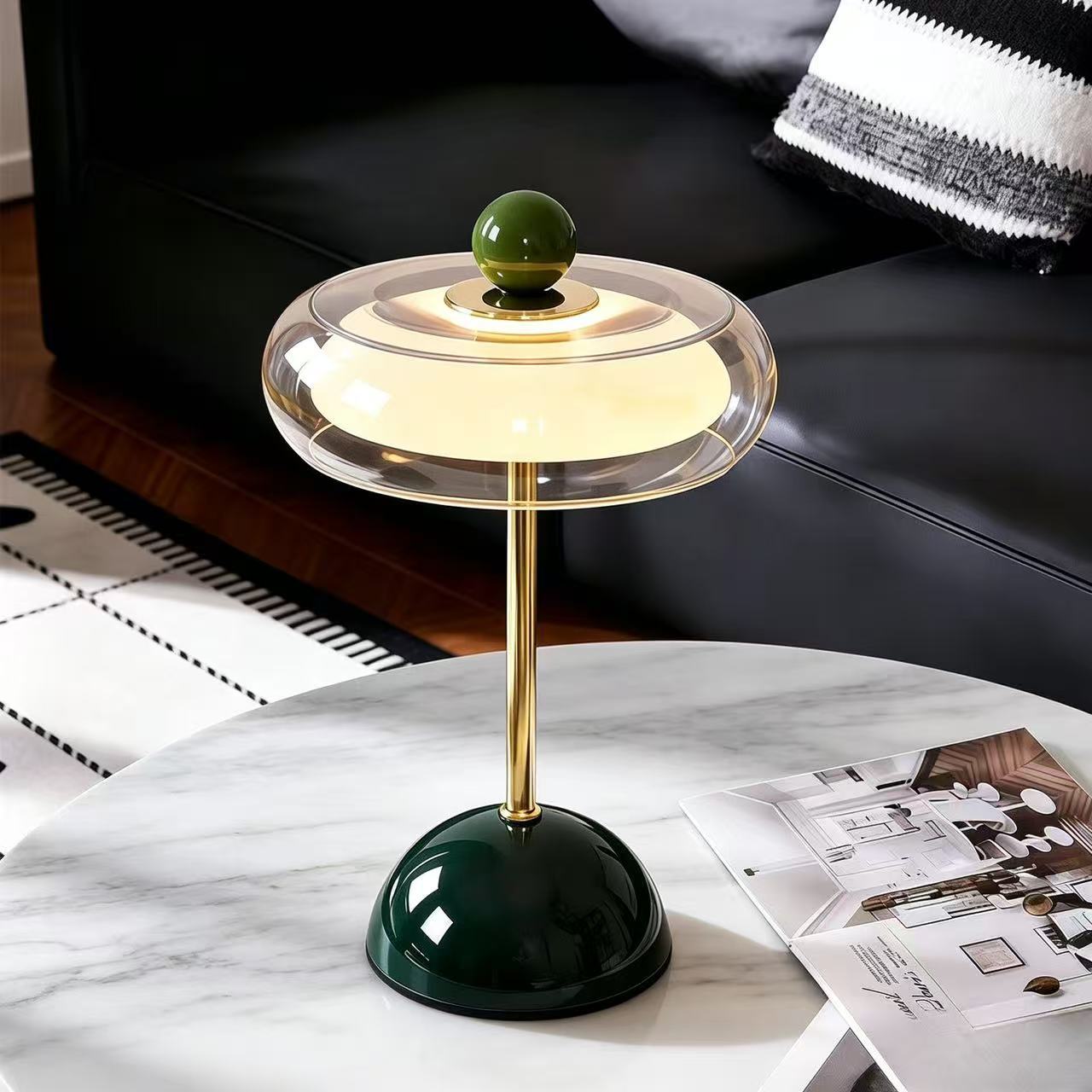 Vintage Rechargeable Glass Table Lamp - USB Touch Dimmable Mushroom LED Lamp