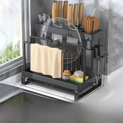 Carbon Steel Kitchen Organiser Rack–Multi-Purpose Knife, Utensil & Cutting Board Storage Stand