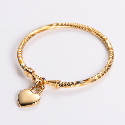 18K Gold Plated Heart Bracelet–Stainless Steel Cable Chain Bracelet, Minimalist Heart Jewellery for Women