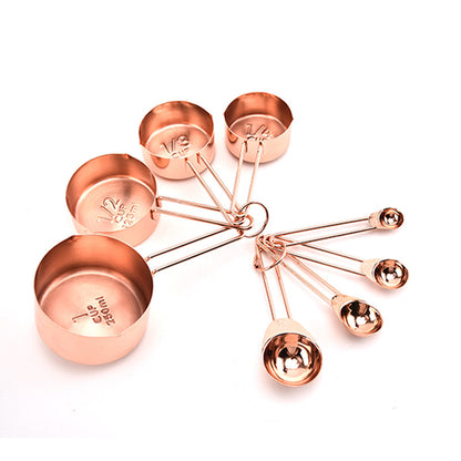 4 & 8 Piece Measuring Cup & Spoon Sets–Stainless Steel Baking Tools, Rose Gold Kitchen Measuring Set