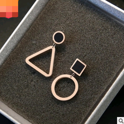 Titanium Steel Geometric Earrings–Rose Gold Asymmetrical Drop Earrings, Modern Triangle & Circle Statement Jewellery