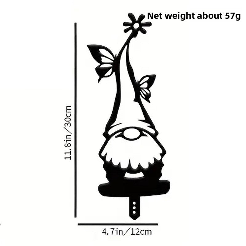 Rustic Metal Garden Gnome Stake–Decorative Iron Garden Silhouette Ornament