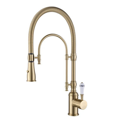 Luxury Copper Kitchen Mixer Tap - Pull-Down Spring Kitchen Faucet with Multifunction Spray Head & Hot Cold Water Control