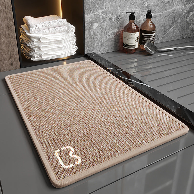 Super Absorbent Non-Slip Bath Mat - Quick Dry Linen Bathroom Floor Rug