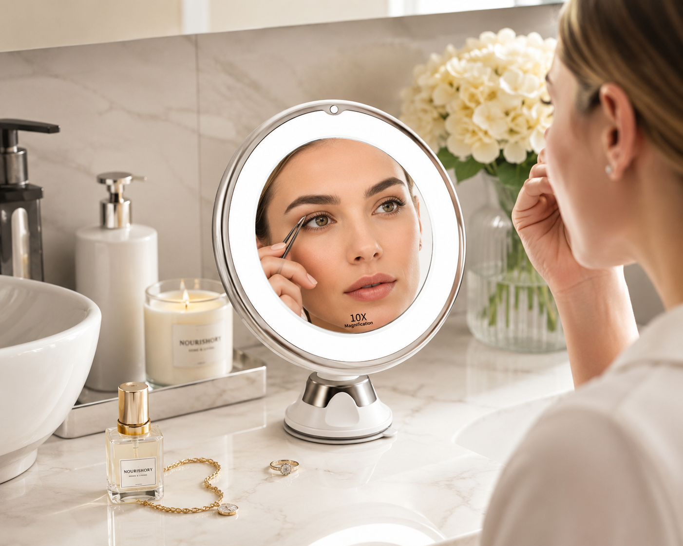 LED Vanity Makeup Mirror–10X Magnifying Double-Sided Mirror with Fill Light
