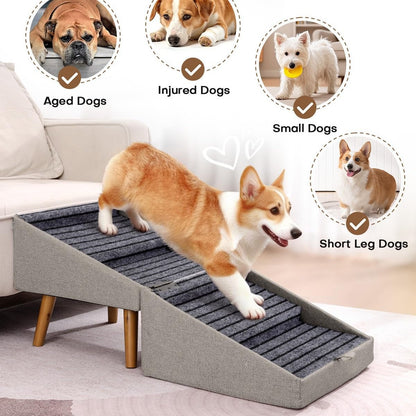 Foldable Wooden Pet Stairs–2-in-1 Pet Step Stool For Dogs & Cats