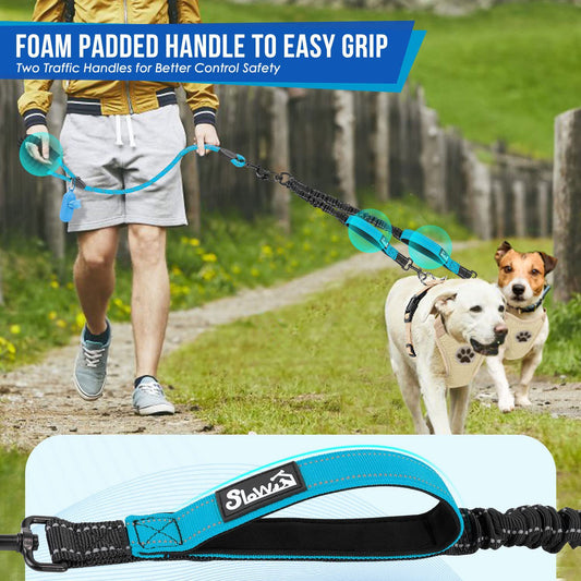 Dual Dog Leash With Reflective Bungee Lead–Tangle-Free Double Dog Walking System