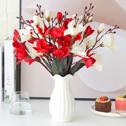 Artificial Magnolia Silk Flower Bouquet–Luxury Faux Floral Arrangement for Home & Wedding Décor