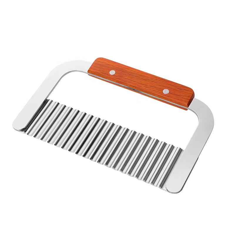 Wave Potato Knife–Stainless Steel Crinkle Cutter, Wooden Handle Vegetable Slicer for Fries & Decorative Cuts