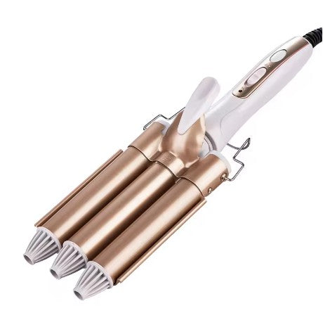 Three Barrel Curling Iron–Ceramic Ionic Hair Waver for Beach Waves & Voluminous Curls