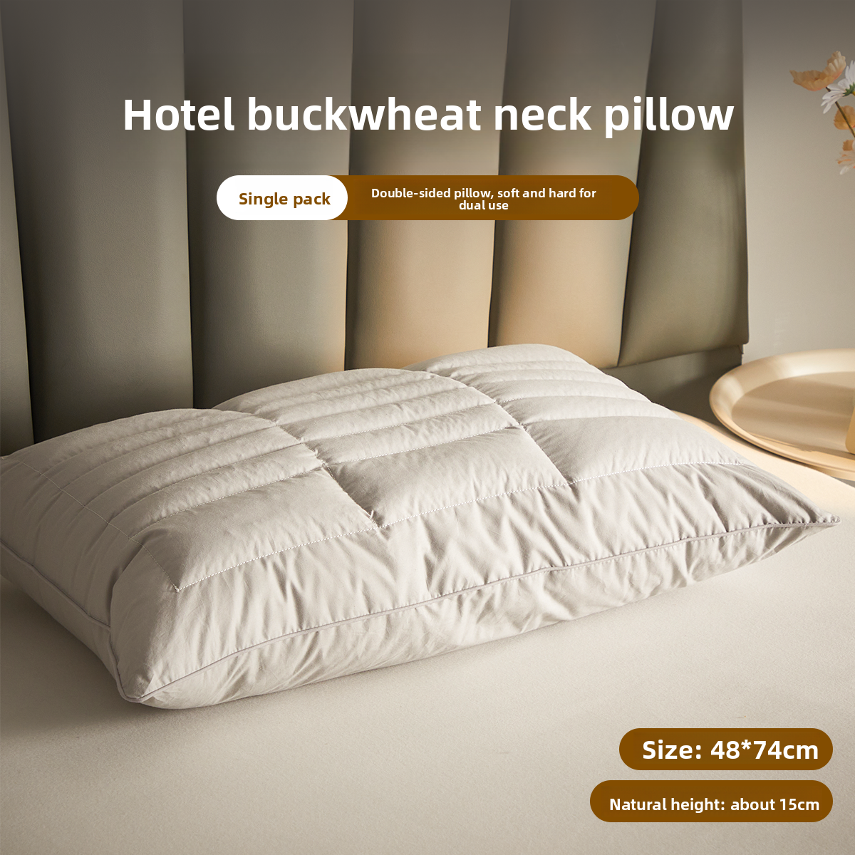 Buckwheat Support Pillow - Double-Sided Cotton Bed Pillow with Natural Buckwheat Filling