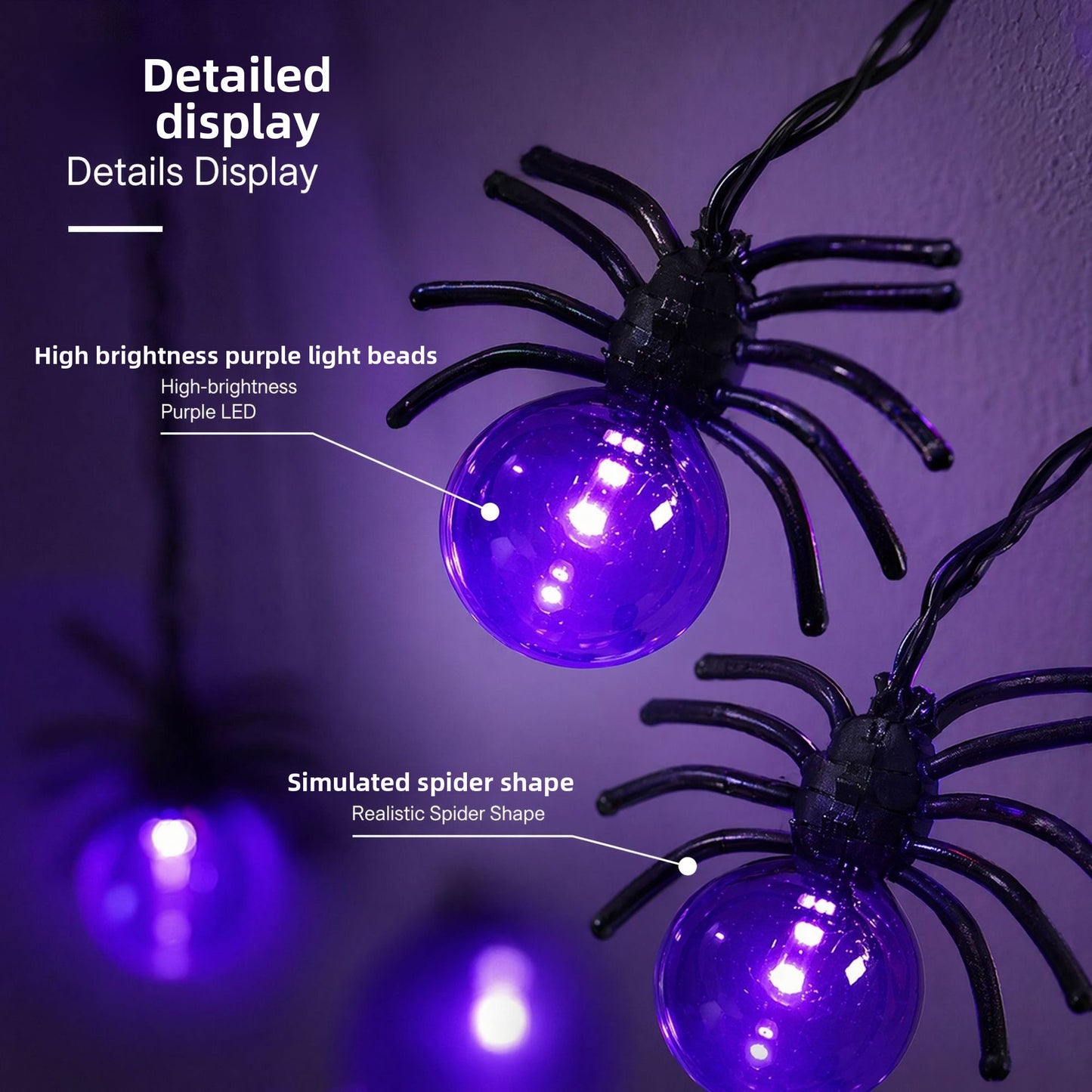 LED Purple Spider String Lights – Halloween Spider Decoration