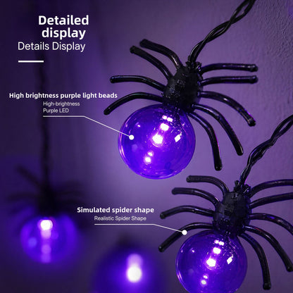 LED Purple Spider String Lights – Halloween Spider Decoration
