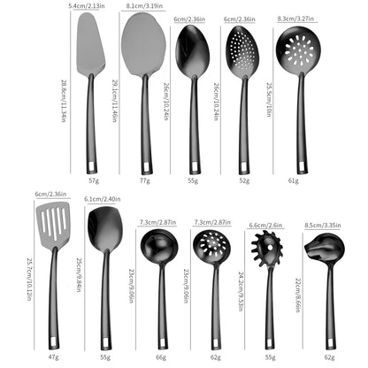 Stainless Steel Kitchen Utensil Set - 6 or 11 Piece Mirror Polished Cooking Tools with Square Handles